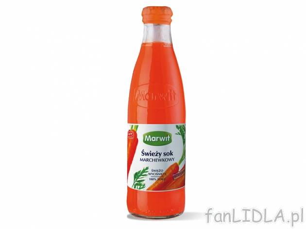 Marwit Świeży sok marchewkowy , cena 2,00 PLN za 250 ml/1 but., 100 ml=0,90 PLN.