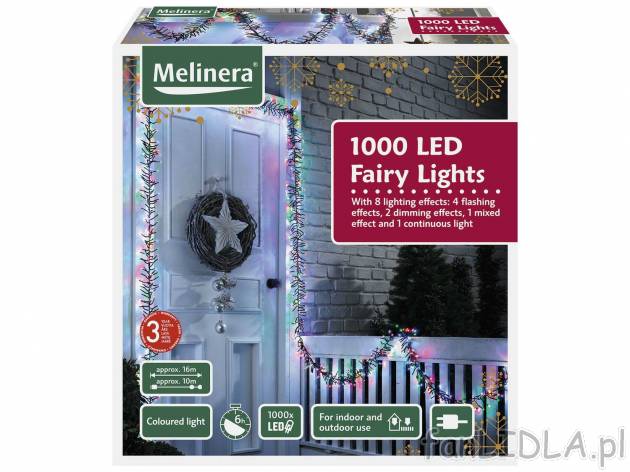 Girlanda świetlna, 1000 diod LED Melinera, cena 119,00 PLN 
3 kolory 
- białe ...