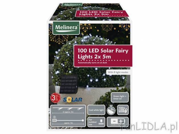 Girlanda solarna z oświetleniem, 2 x 50 diod LED Melinera, cena 44,99 PLN 
3 kolory ...