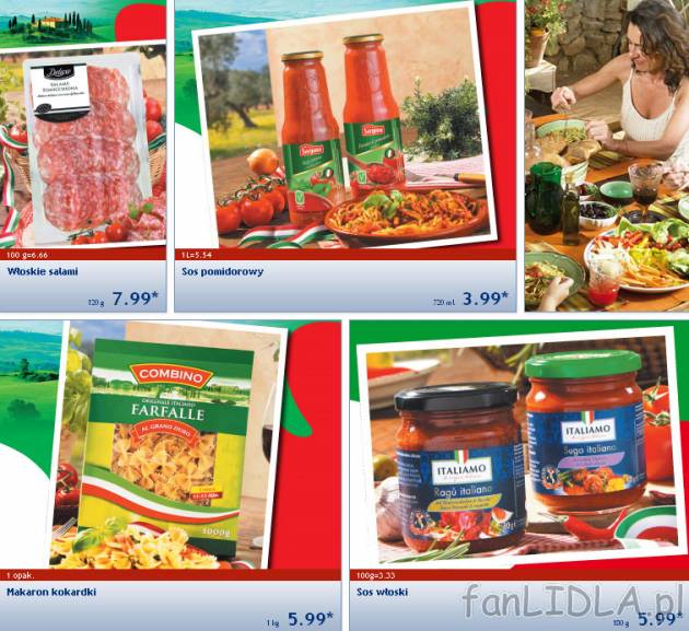 Włoskie salami, sos pomidorowy, makaron kokardki, sos włoski, Combino, Italiamo