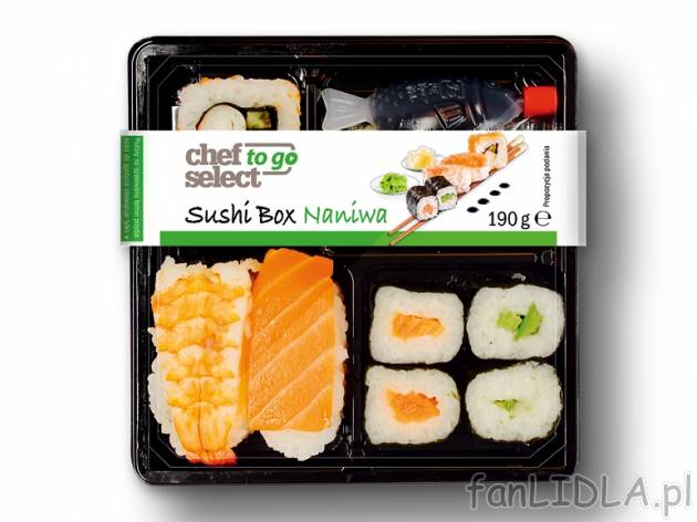 Chef Select To go Sushi Box* , cena 7,00 PLN za 190/200 g/1 opak., 100 g=4,09/3,89 ...