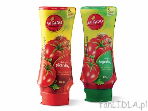 Mikado Ketchup łagodny lub pikantny , cena 1,00 PLN za 450 g/1 opak., 1 kg=4,42 PLN.