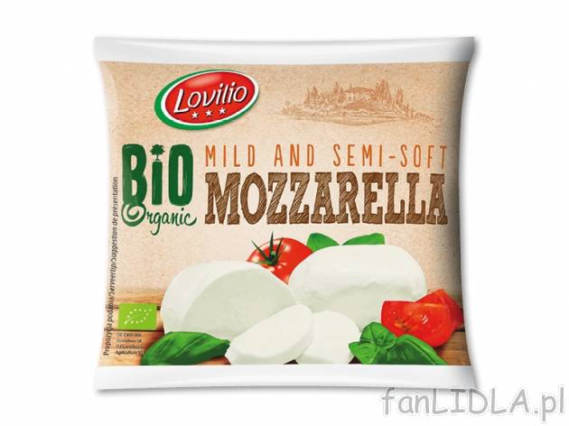 Lovilio Bio Mozzarella , cena 3,00 PLN za 125 g/1 opak., 100 g=3,19 PLN.