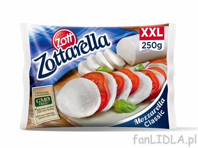 Zott Mozzarella XXL , cena 5,00 PLN za 250 g/1 opak., 100 g=2,20 PLN.