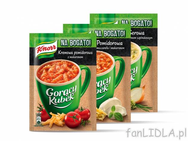 Knorr Gorący kubek , cena 1,00 PLN za 28/40 g/1 opak., 100 g=7,11/4,98 PLN. 
różne ...