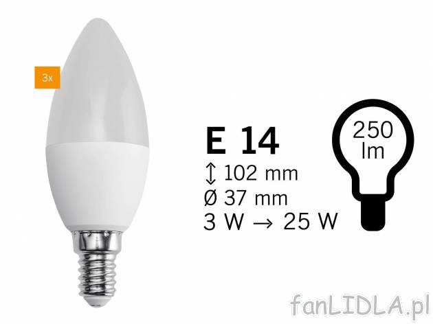 Żarówki LED, 3 szt.* Livarno, cena 3,33 PLN 
*Artykuł dostępny wyłącznie w ...