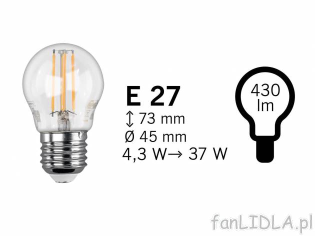 Żarówka filamentowa LED Livarno, cena 7,99 PLN 
- połączenie energooszczędnej ...