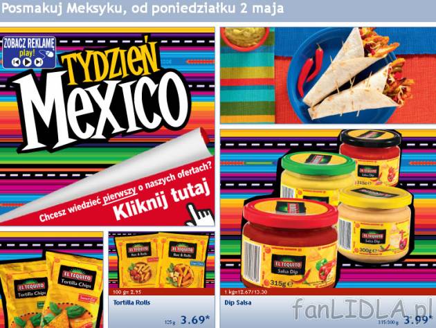 Posmakuj Meksyku, gazetka Lidl od poniedziałku 2 maja 2011. Dip Salsa, Tortilla Rolls