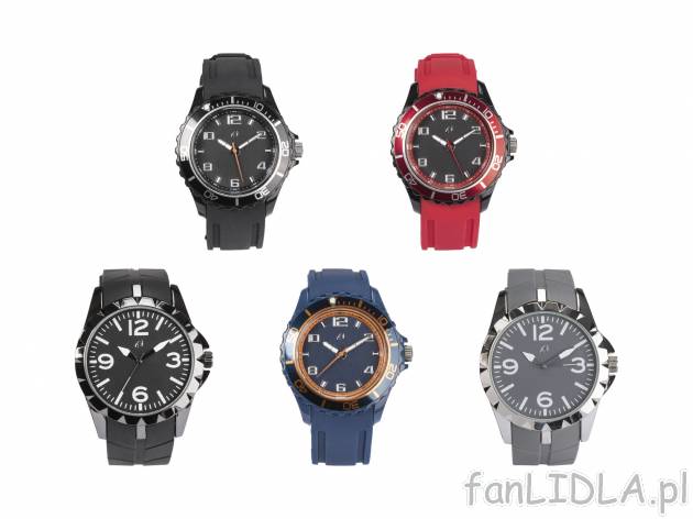 Zegarek sportowy Auriol, cena 19,99 PLN 
5 wzorów 
- mechanizm kwarcowy
- silikonowy ...