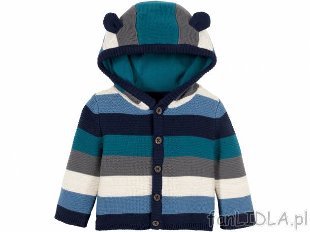 Sweterek niemowlęcy Lupilu, cena 19,99 PLN 
- rozmiary: 62-92
- 100% biobawełny
Dostępne ...