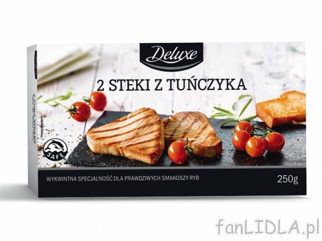 Stek z tuńczyka* , cena 13,00 PLN za 250 g/1 opak., 100 g=5,60 PLN. 
Oferta ważna ...