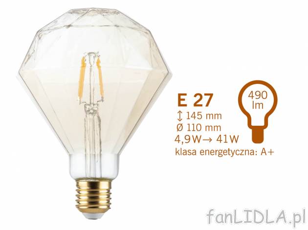 Żarówka filamentowa LED Livarno, cena 19,99 PLN 
- temperatura barwowa zbliżona ...