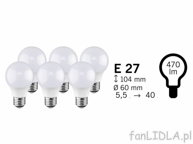 Żarówki LED, 6 szt. Livarno, cena 29,99 PLN  
-  klasa energetyczna A+
Opis