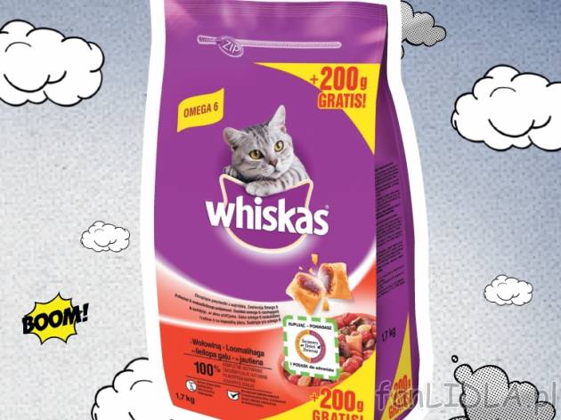 Whiskas Karma dla kotów z wołowiną , cena 13,99 PLN za 1.5kg+200g GRATIS/1opak., ...