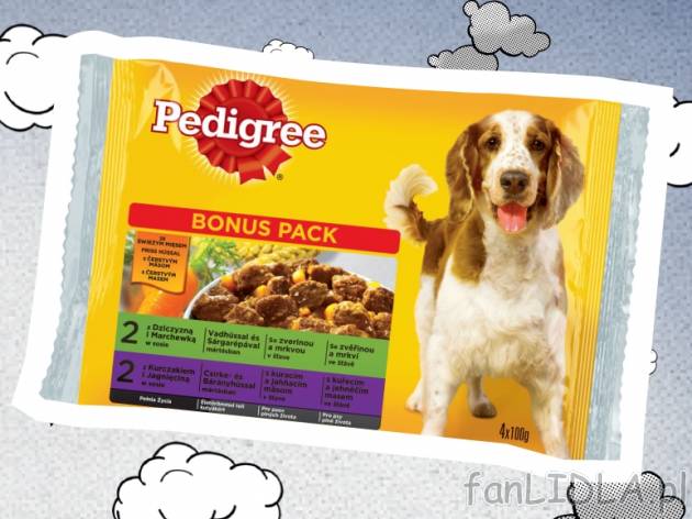 Pedigree Karma dla psów , cena 3,99 PLN za 4x100g, 1kg=9,98 PLN.  
-  Różne rodzaje