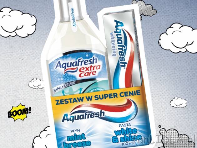 Aquafresh płyn do płukania jamy ustnej pasta wybielajaca , cena 11,99 PLN za zestaw