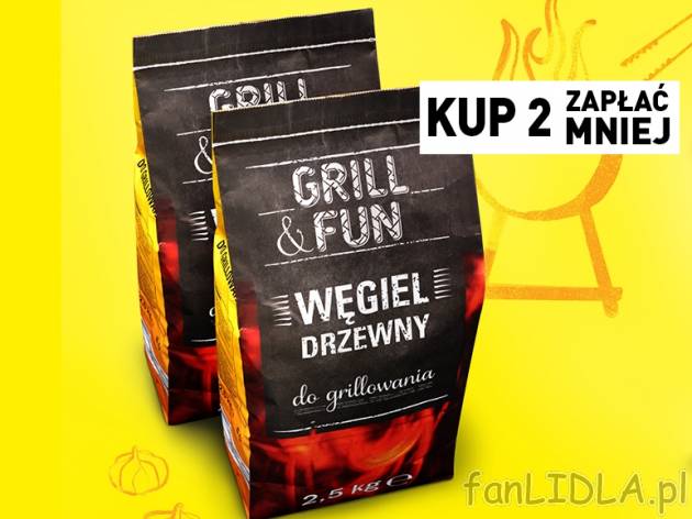 Grill&Fun Węgiel drzewny , cena 4,00 PLN za 2,5 kg/1 opak., 1 kg=1,80 PLN. ...