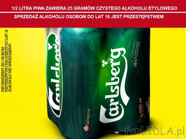 Carlsberg Piwo , cena 1,00 PLN za 500 ml/1 opak., 1 l=3,58 PLN. 
*Cena za 1 opakowanie ...