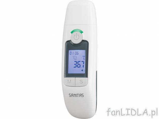 Termometr wielofunkcyjny Sanitas, cena 59,90 PLN 
- pomiar w uchu lub zbliżeniowo
- ...