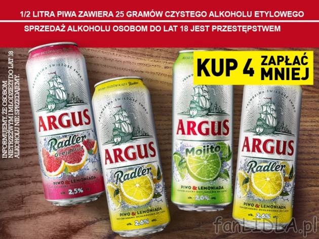 Argus Piwo , cena 1,00 PLN za 500 ml/1 pusz., 1 l=2,98 PLN. 
*Cena za 1 puszkę ...
