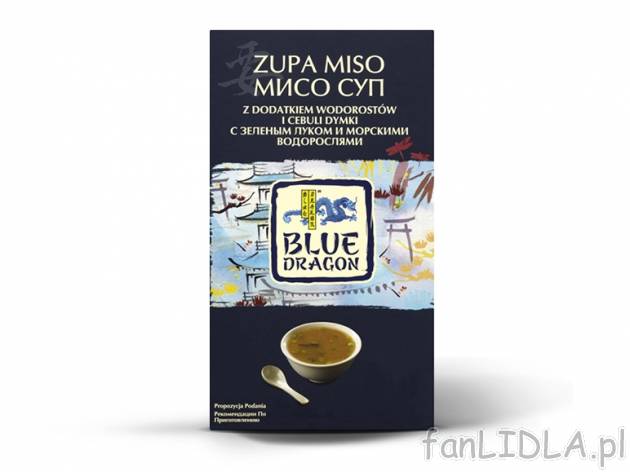 Blue Dragon Zupa Miso , cena 9,00 PLN za 92,5 g/1 opak., 100 g=10,80 PLN. 
Oferta ...