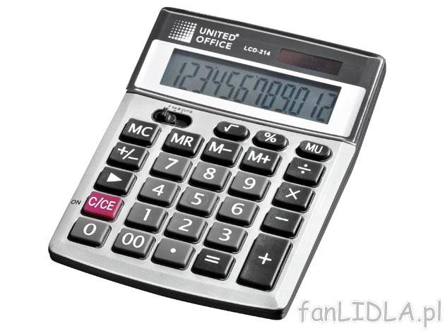 Kalkulator biurkowy United Office, cena 13,99 PLN za 1 szt. 
- 12-cyfrowy wyświetlacz ...