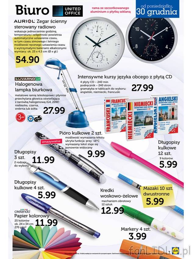 Ciąg dalszy artykułów biurowych: zegary w promocyjnej cenie, 54,90zł! Lampki ...