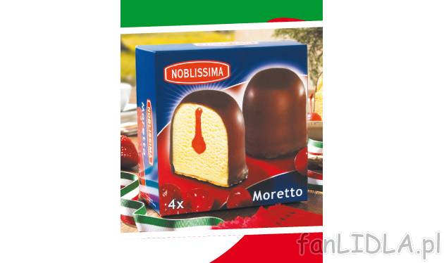 Lody Moretto , cena 7,99 PLN za 500 ml 
- Lody na delikatnym wafelku o smaku zabaglione ...