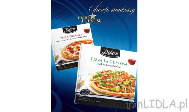 Pizza Deluxe, cena 9,99 PLN za 380/400 g 
- pyszna pizza z mozzarellą, salami i ...