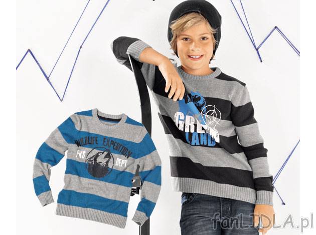 Sweter chłopięcy , cena 39,99 PLN za 1 szt. 
- z modnym nadrukiem, 
- elastyczne ...