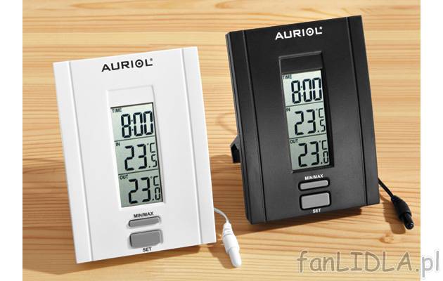 Termometr wewnętrzny/zewnętrzny Auriol, cena 14,99 PLN za 1 szt. 
- jednoczesne ...