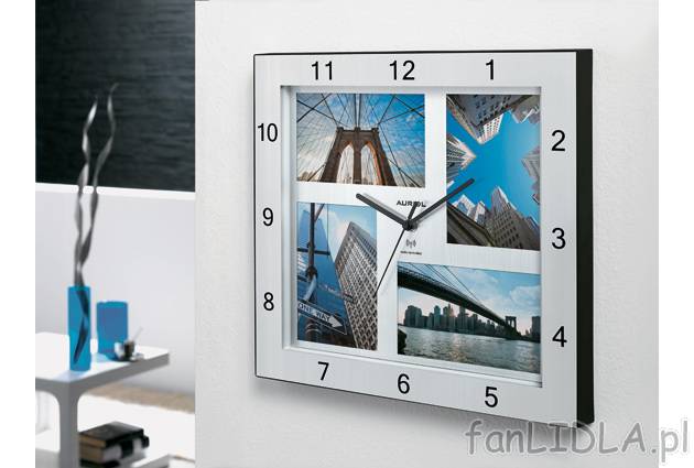 Zegar ściennyz ramką na zdjęcia Auriol, cena 49,90 PLN za 1 szt. 
- poczwórna ...