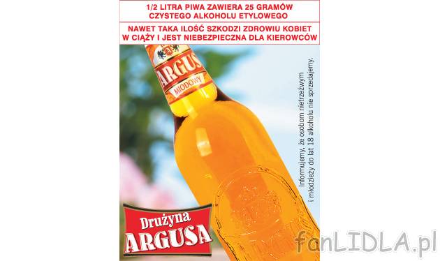 Piwo Argus miodowe , cena 2,49 PLN za 500 ml 
-  Pasteryzowane