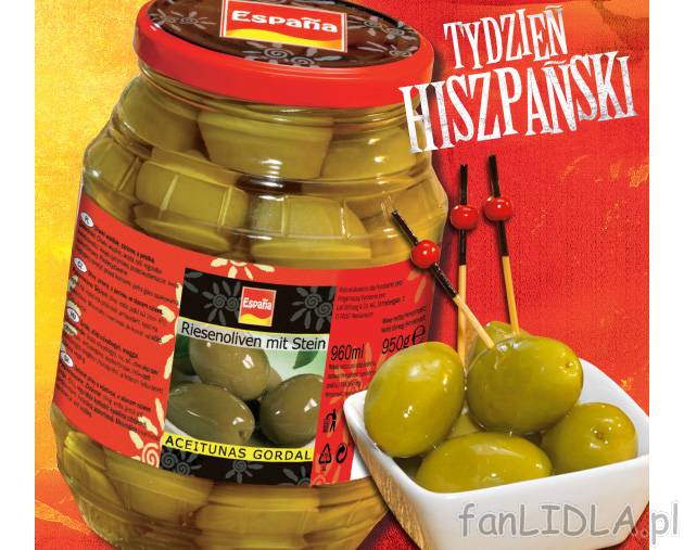 Duże oliwki z pestkami , cena 9,99 PLN za 950 g 
- Z samego serca Hiszpanii pochodzą ...