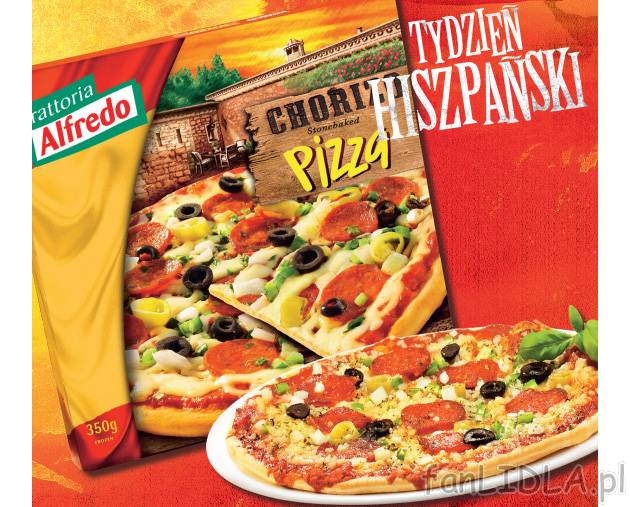 Pizza Chorizo , cena 4,99 PLN za 350 g 
- Pizza z pomidorami, serem mozzarella, ...