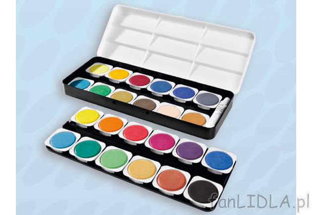Farbki szkolne w pudełku , cena 10,99 PLN za 1 opak. 
- 24 kolorowe farby + 1 ...