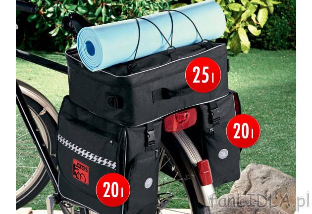 Torba na bagażnik rowerowa , cena 89,90 PLN za 1 szt. 
- 3-elementowa, elastyczna, ...