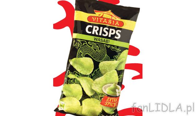 Chipsy , cena 4,49 PLN za 200 g/1 opak. 
-  Wasabi - chipsy ziemniaczane o smaku Wasabi.