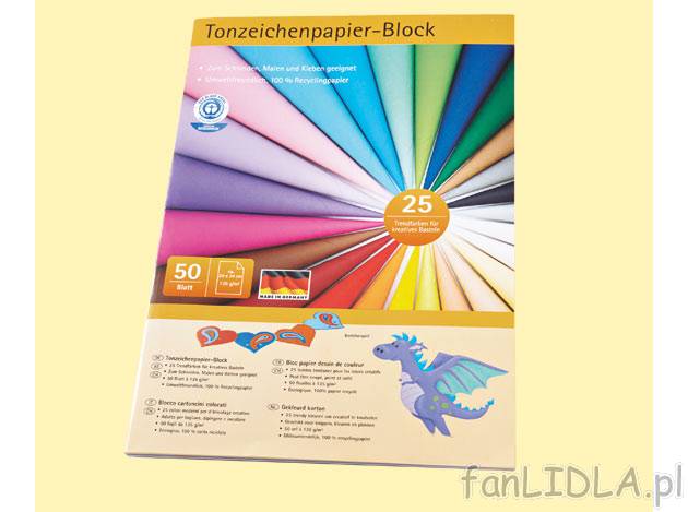 Blok papieru kolorowego , cena 11,99 PLN za 1 opak. 
- 25 intensywnych kolorów ...
