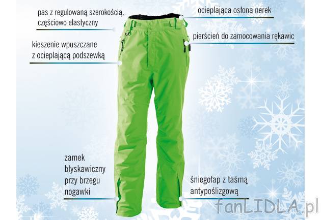 Męskie spodnie narciarskie Crivit Sports, cena 77,00 PLN za 1 para 
- zielone, ...