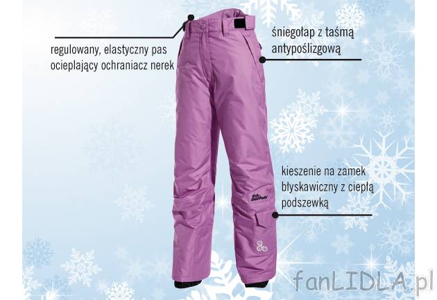 Spodnie snowboardowe dziewczęce Crivit Sports, cena 59,90 PLN za 1 para 
- lepsza ...