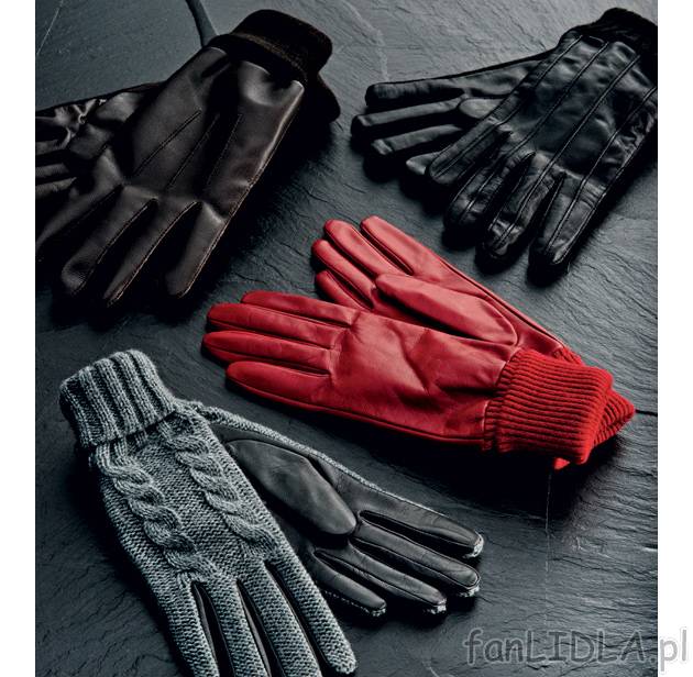 Skórzane rękawiczki Livergy, cena 39,99 PLN za 1 para 
- łączone z miękką ...