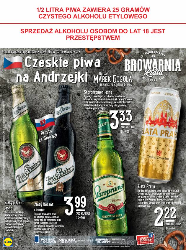 Czeskie piwa na Andrzejki z Lidla: staropramen jasne, Zlaty Bazant.