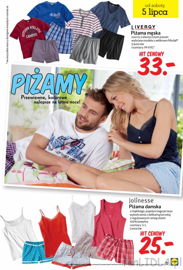Letnia męska piżama z szortami z elastycznym pasem w ofercie za 33 zł.