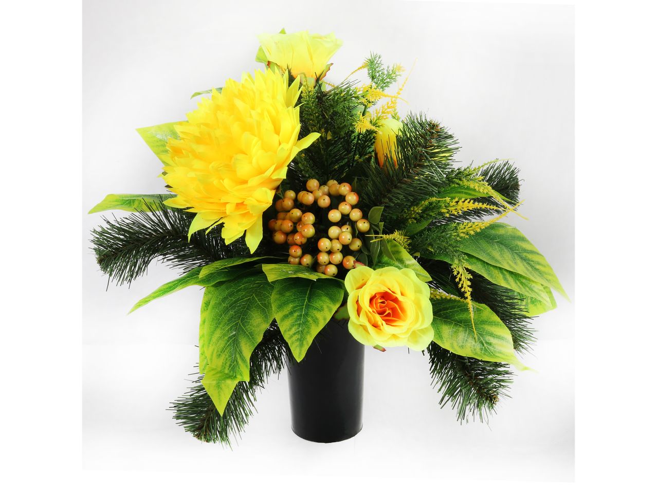 Wiązanka kwiatów z liśćmi w doniczce lub wazonie , cena 27,99 PLN 
Wiązanka ...