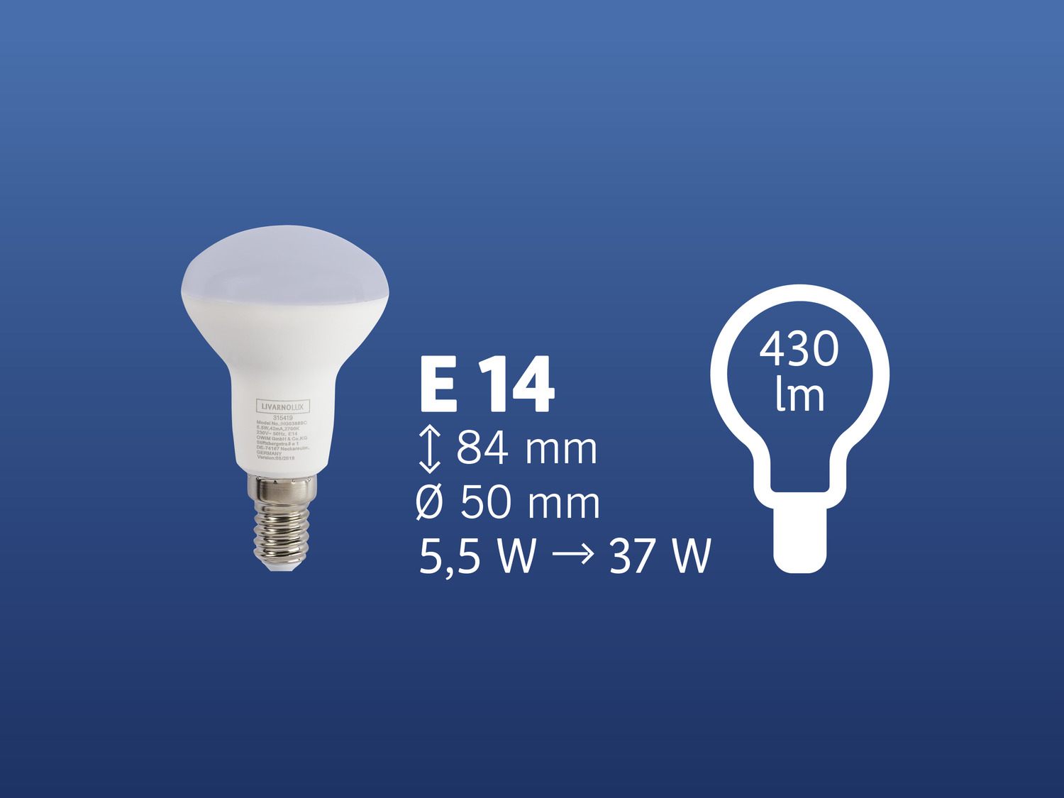 Żarówka LED Livarno Lux, cena 8,99 PLN 
- klasa energetyczna A+
- ilość cykli ...