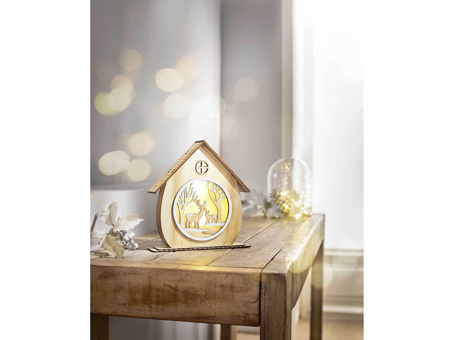 Drewniana dekoracja z oświetleniem LED Melinera, cena 24,99 PLN 
5 wzorów 
- zasialanie ...
